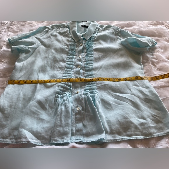 Talbots Women’s 2X Pure Irish Linen Teal Mist Short Sleeve Top - Picture 8 of 12